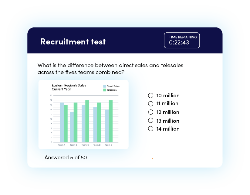 Recruitment test with a multiple choice question created on FlexiQuiz